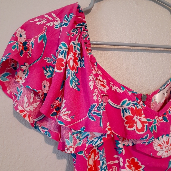 NWOT Row A Flutter V Neck Pink Floral Mini Dress - Picture 6 of 7